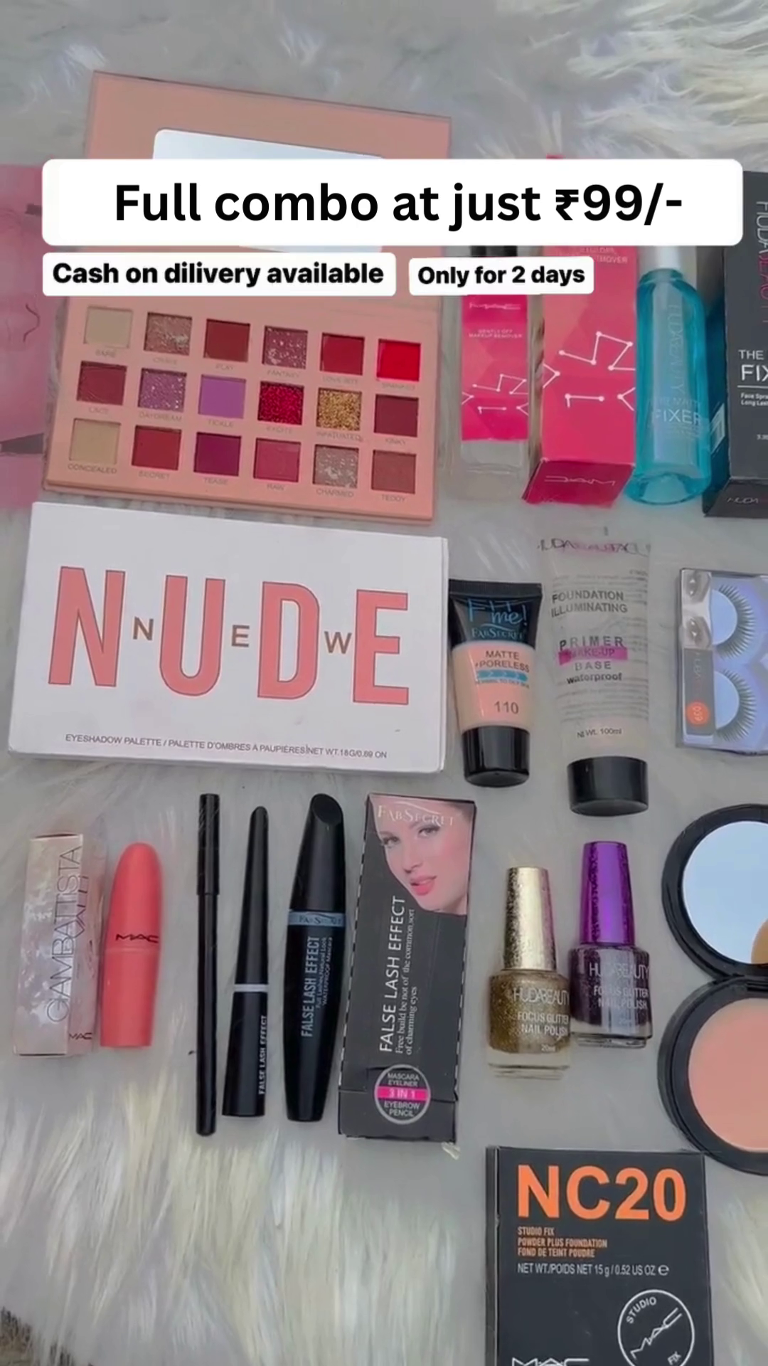 Ultimate 25-Piece Full Makeup Combo Kit for Women – Includes Eyeshadow Palettes, Foundation, Primer, Fixer Spray, Eyeliner, Mascara, Lipsticks, Nail Polish, False Eyelashes, Compact Powder & More