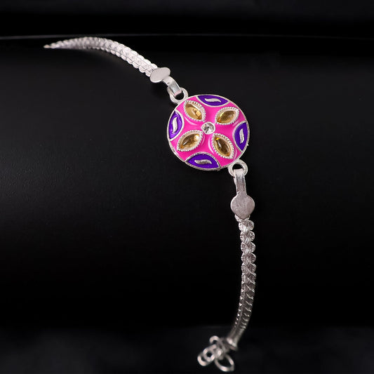 1 Pc Rakhi with Silver Finish Chain – Designer Bracelet Rakhi