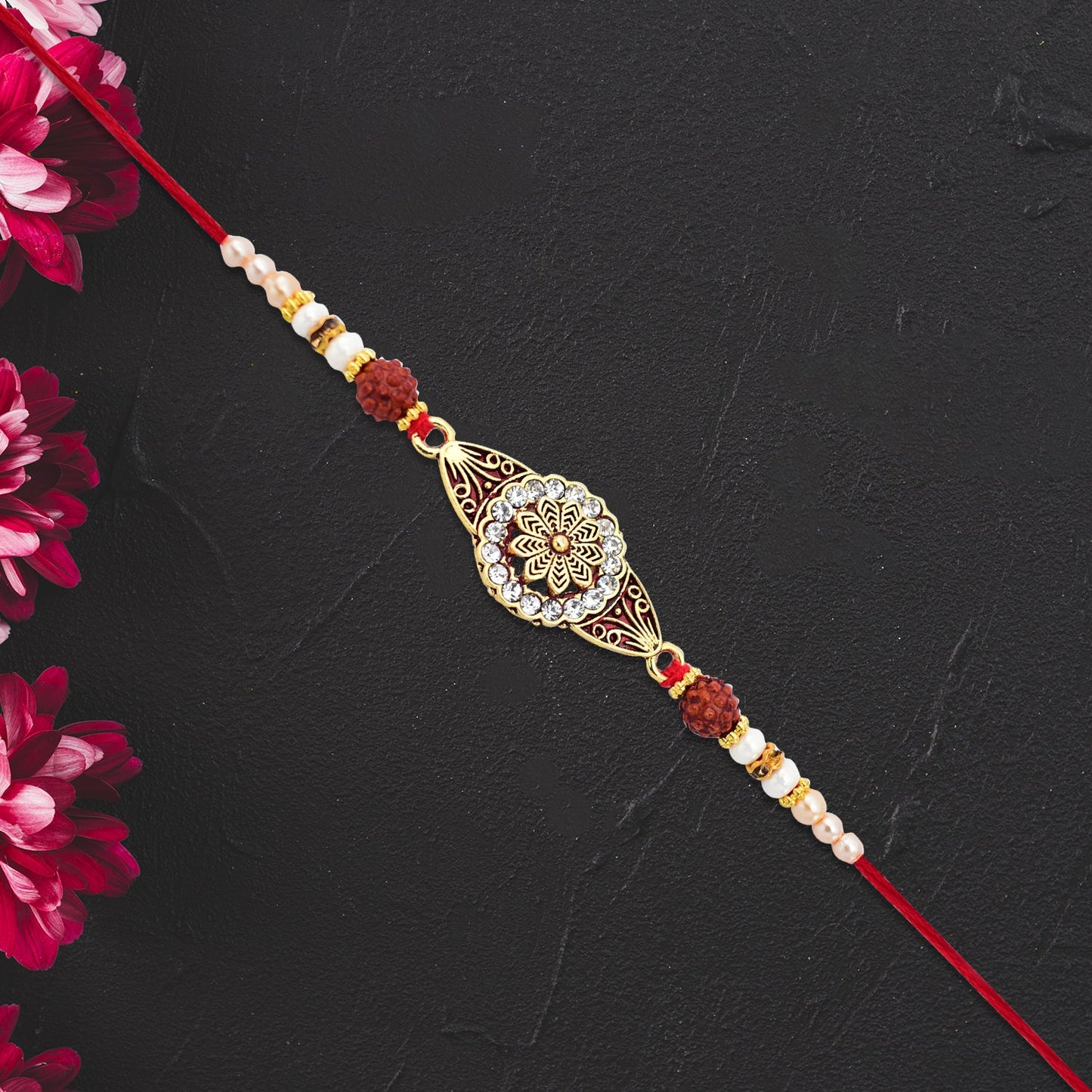 Rudraksha Rakhi with Stone-Studded Mandala Design