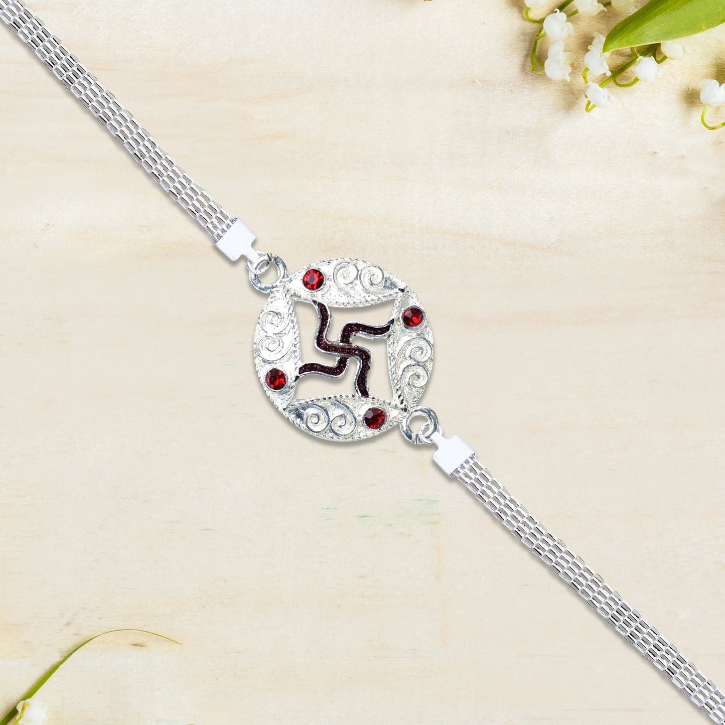 Silver Chain Swastik Rakhi