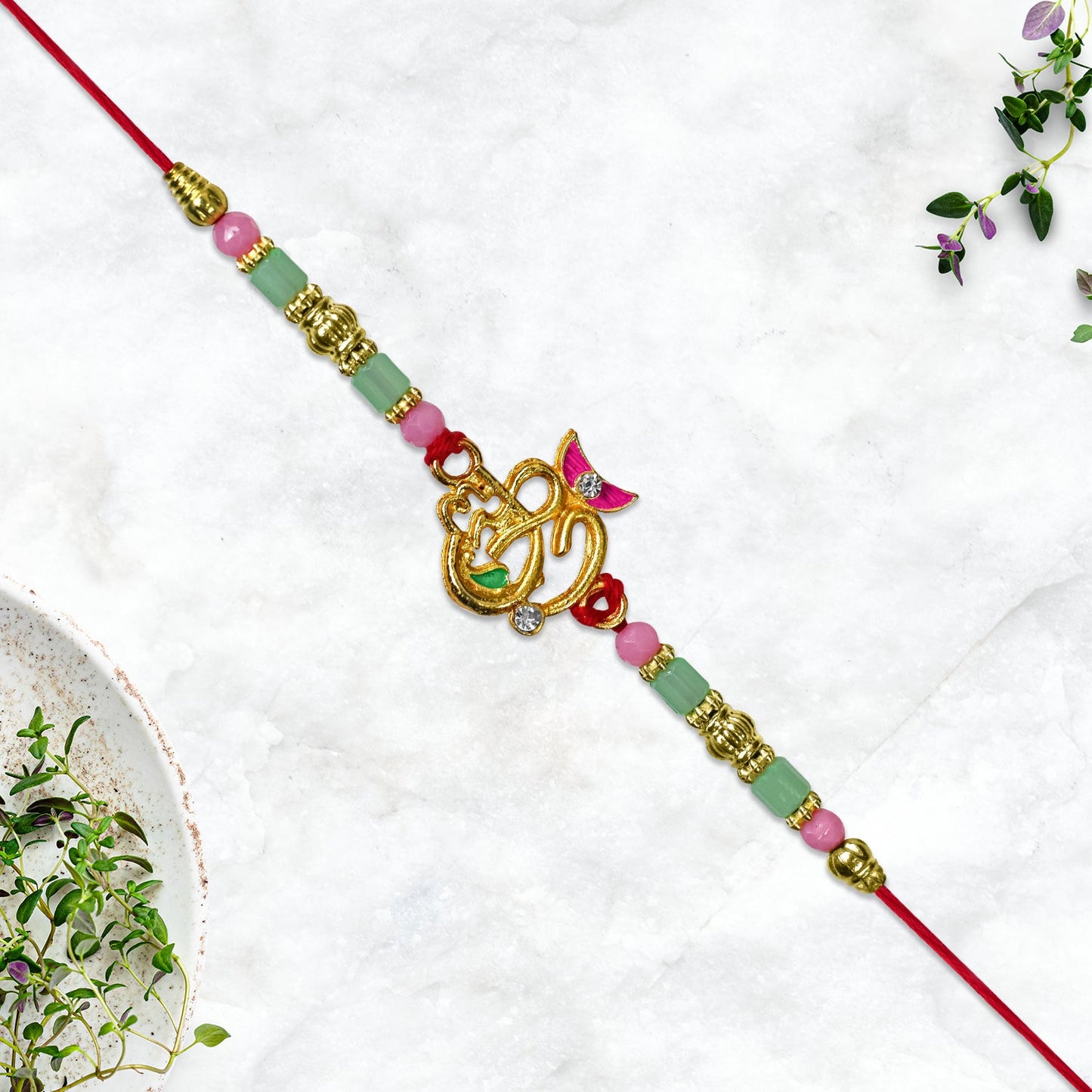Om Moon Rakhi with Colorful Beads and Stones