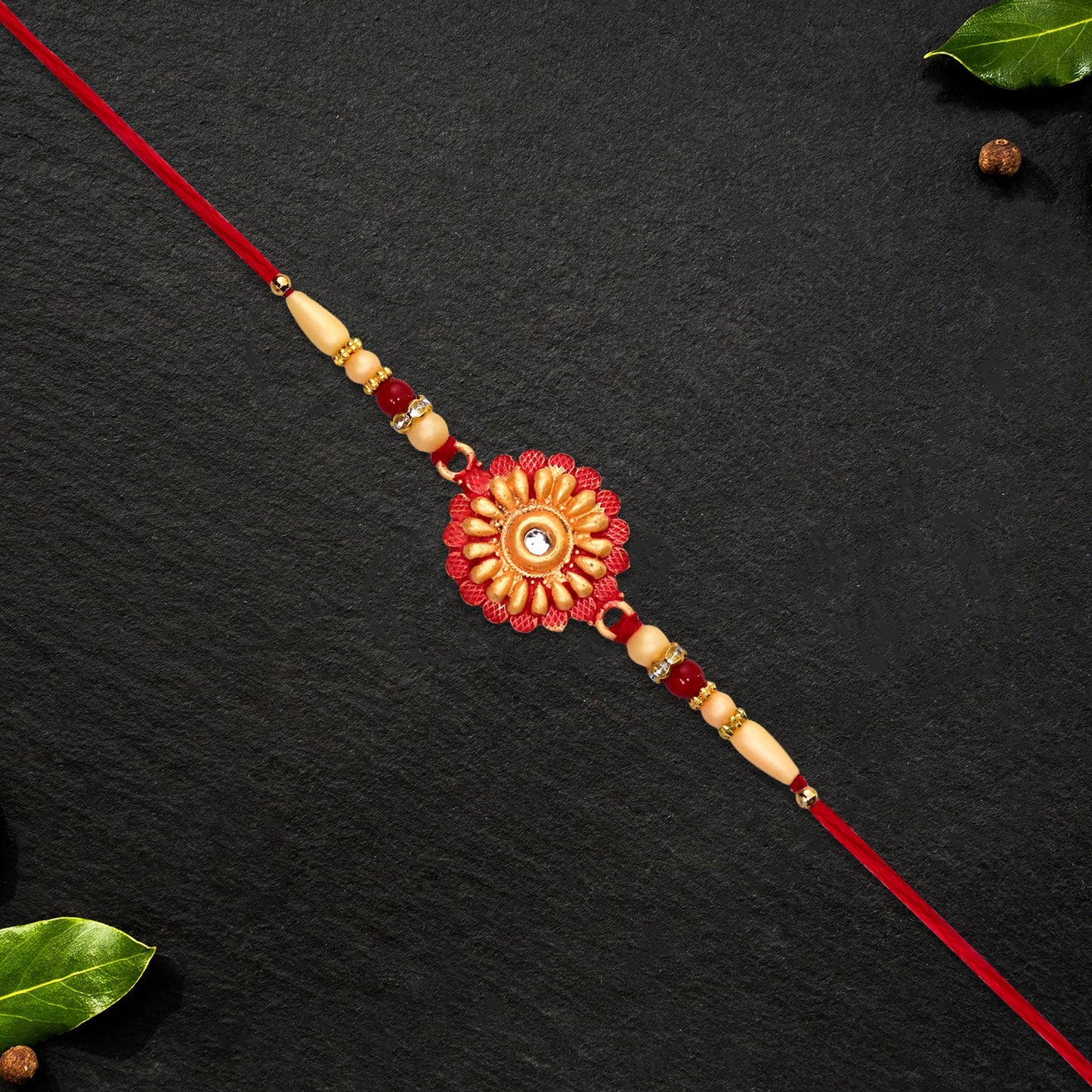 Floral Bead Rakhi with Central Stone