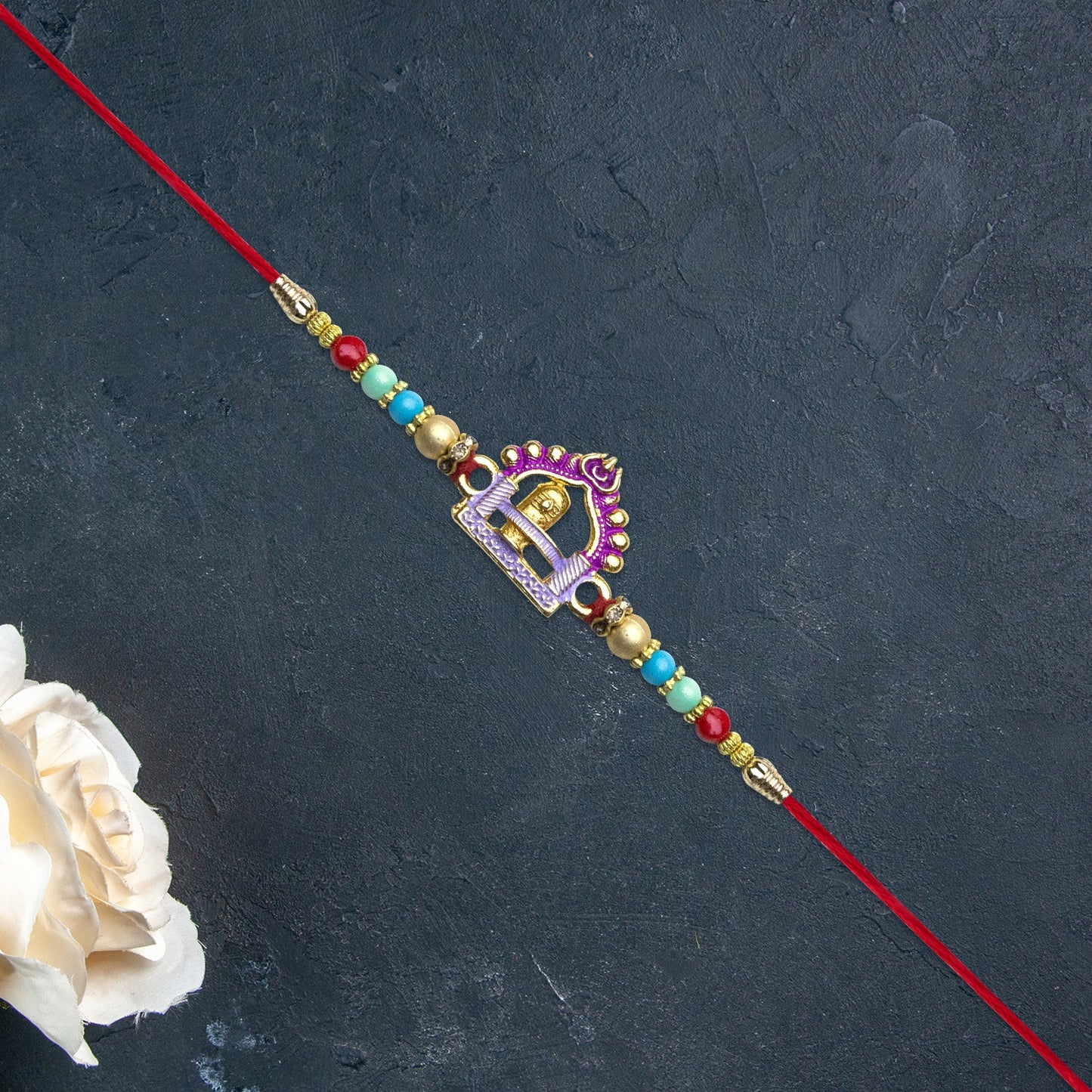 Shivling Temple Rakhi with Multicolor Beads
