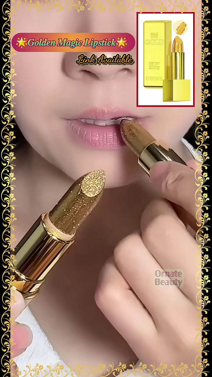 Luxurious Golden Magic Color-Changing Lipstick – Hydrating, Long-Lasting, Temperature-Sensitive Lip Tint Infused with 24K Gold Sparkle for a Glamorous Shine and Customized Bold Red Finish
