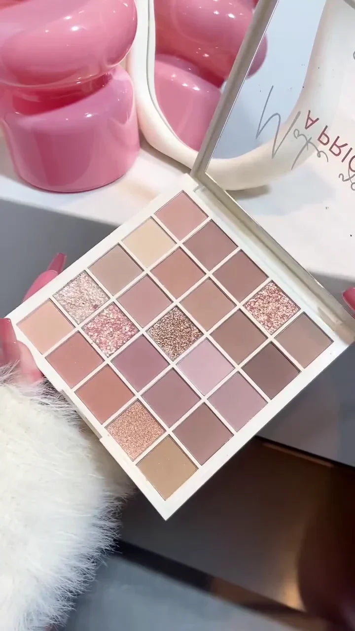 Pink-Toned 25-Shade Eyeshadow Palette: Essential Collection of Soft Mattes, Vibrant Shimmers, and Chunky Glitter Finishes for Romantic Glam Looks