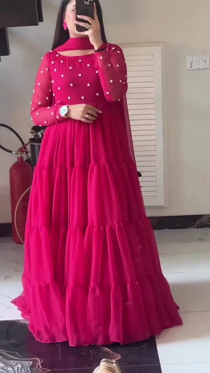 Red Anarkali Suit for Women – Flared Ethnic Dress with Beautiful Embroidery and Detailing – Perfect for Weddings, Parties & Festive Occasions