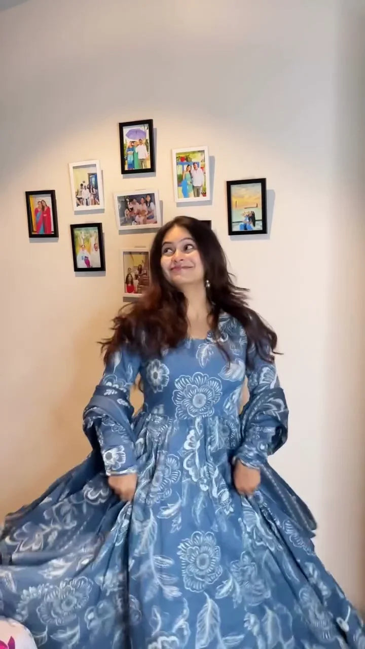 Blue Anarkali Dress for Women & Girls – Flared Design, Soft Fabric & Perfect for Weddings, Festivals, and Special Occasions