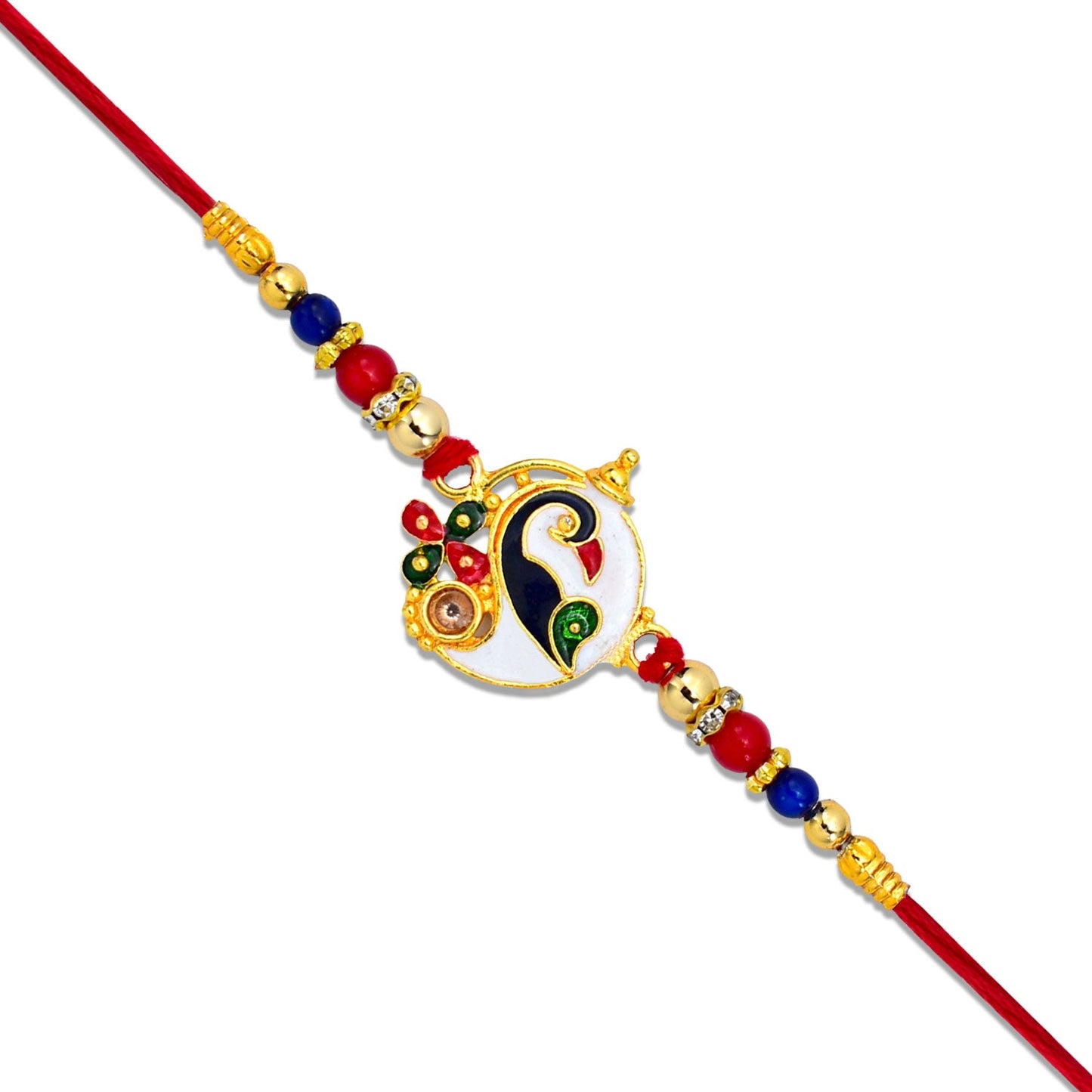Designer Ganesh Rakhi with Enamel Work & Color Beads
