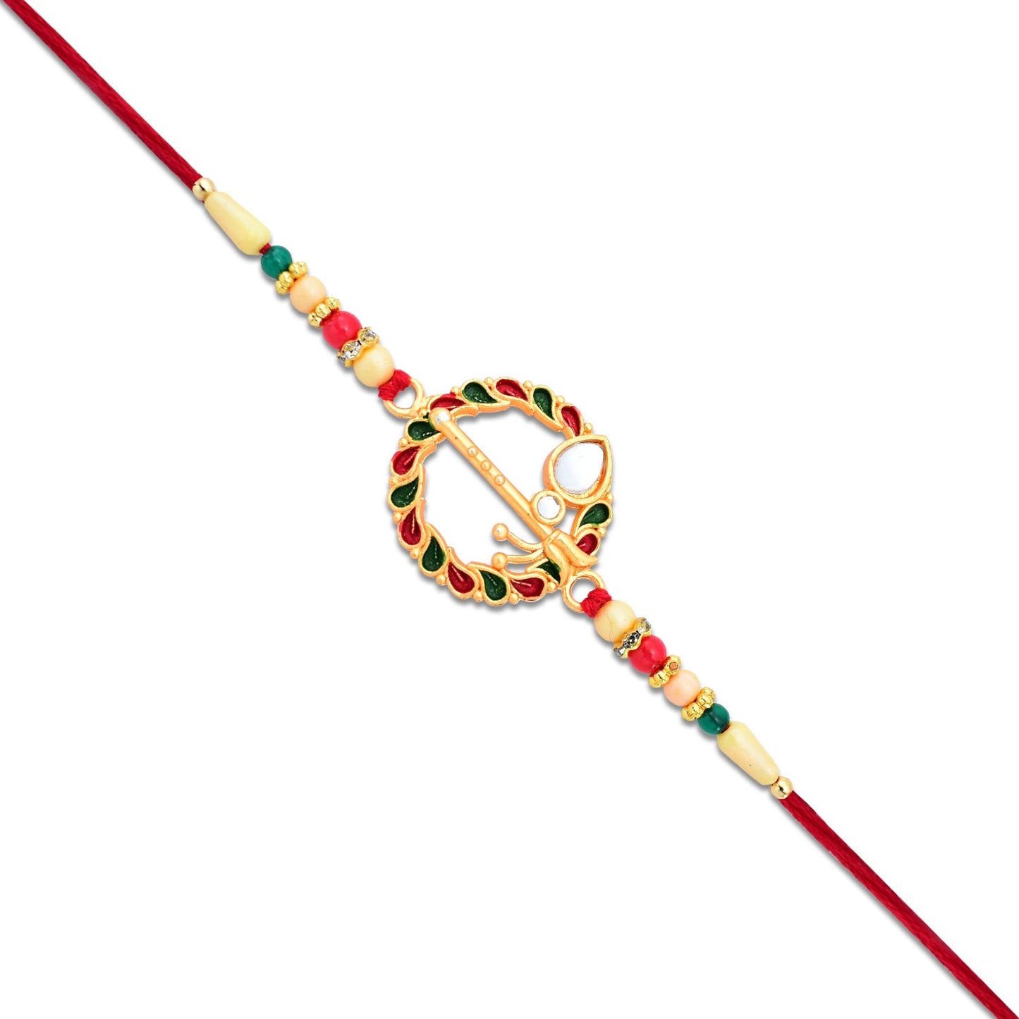 Krishna Flute Rakhi with Colorful Leaf Motif & Beads