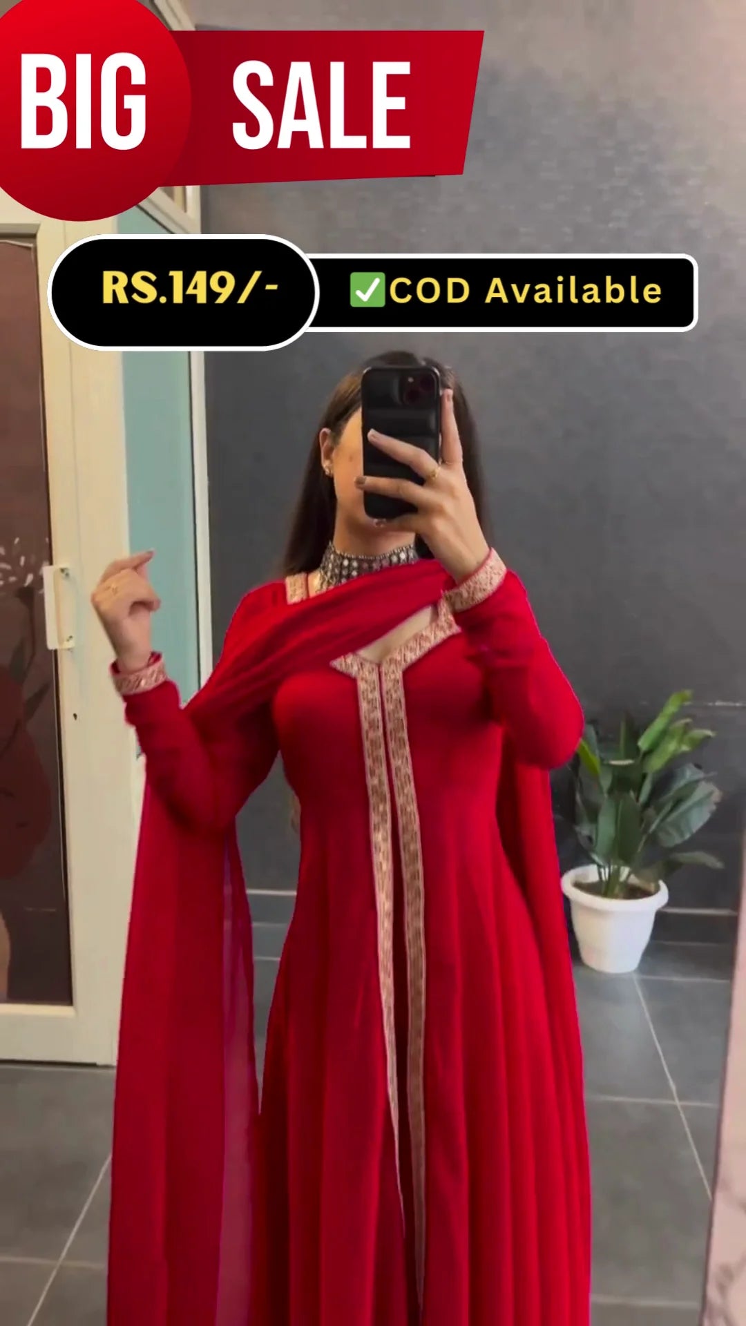 Red Anarkali Dress for Women – Festive & Party Wear, Floor-Length Ethnic Outfit, Soft Comfortable Fabric, Perfect for Weddings, Festivals, and Special Occasions