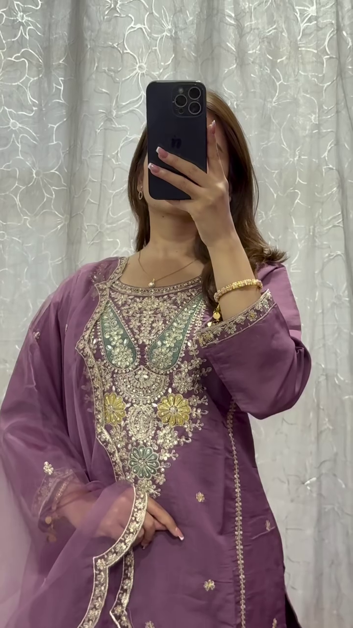 Elegant Purple Embroidered Dress with Matching Dupatta - Perfect for Special Occasions
