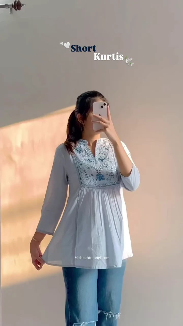 Trendy Peach Short Kurti with Flared Sleeves and Pleated Detailing – Casual Ethnic Top for Everyday Wear, Office, and College Outfits