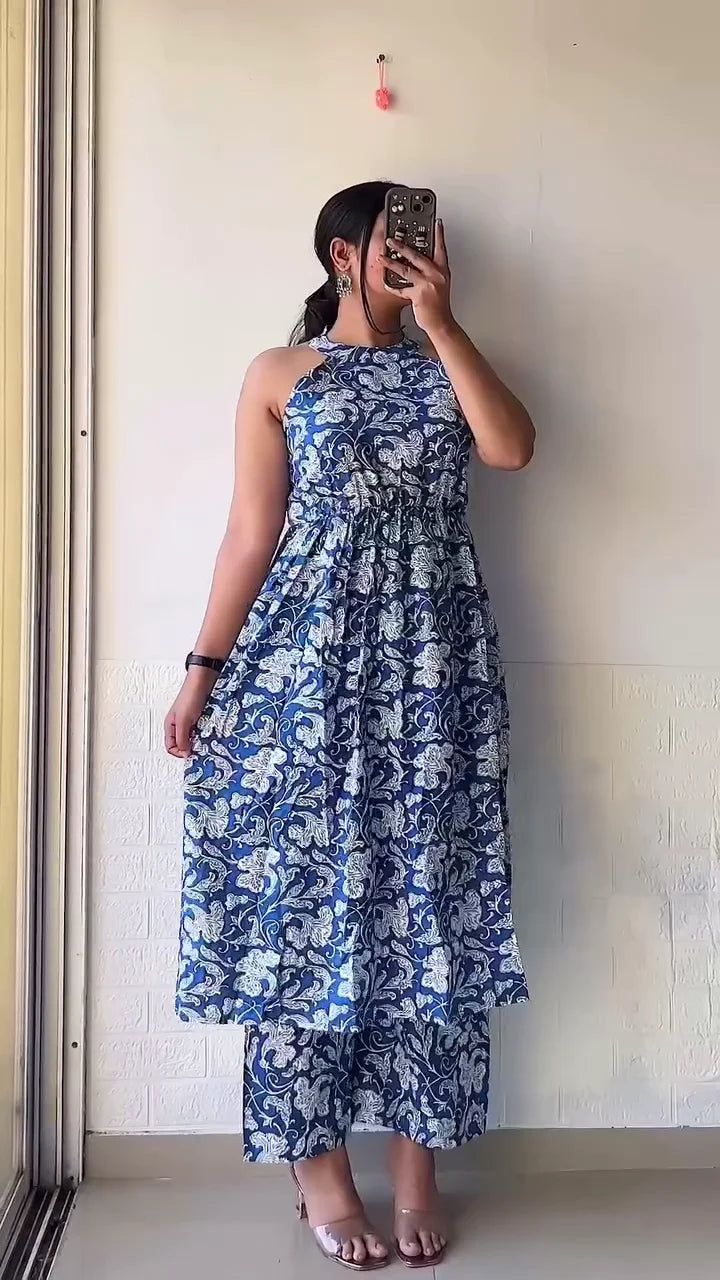 Designer Green Cotton Kurti with Printed Palazzo and Dupatta – Perfect for Casual and Traditional Functions