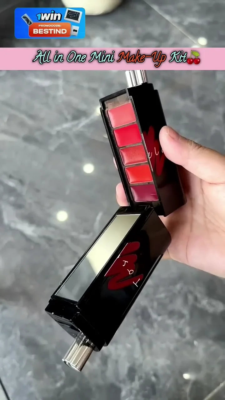 All-in-One Mini Makeup Kit with Multiple Shades and Built-in Mirror