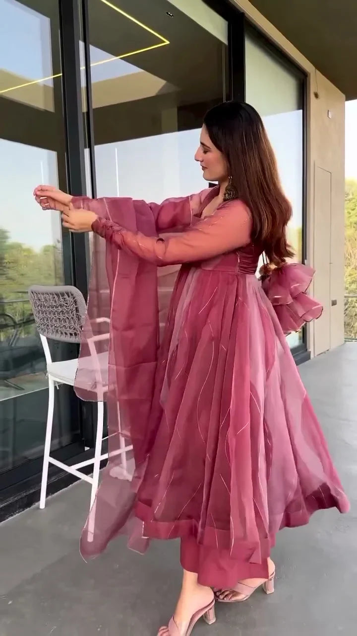 Elegant Pink Anarkali Suit for Women & Girls | Premium Flared Designer Anarkali Dress with Beautiful Detailing & Dupatta