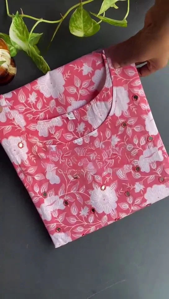 Floral Style Pure Cotton Kurta Set