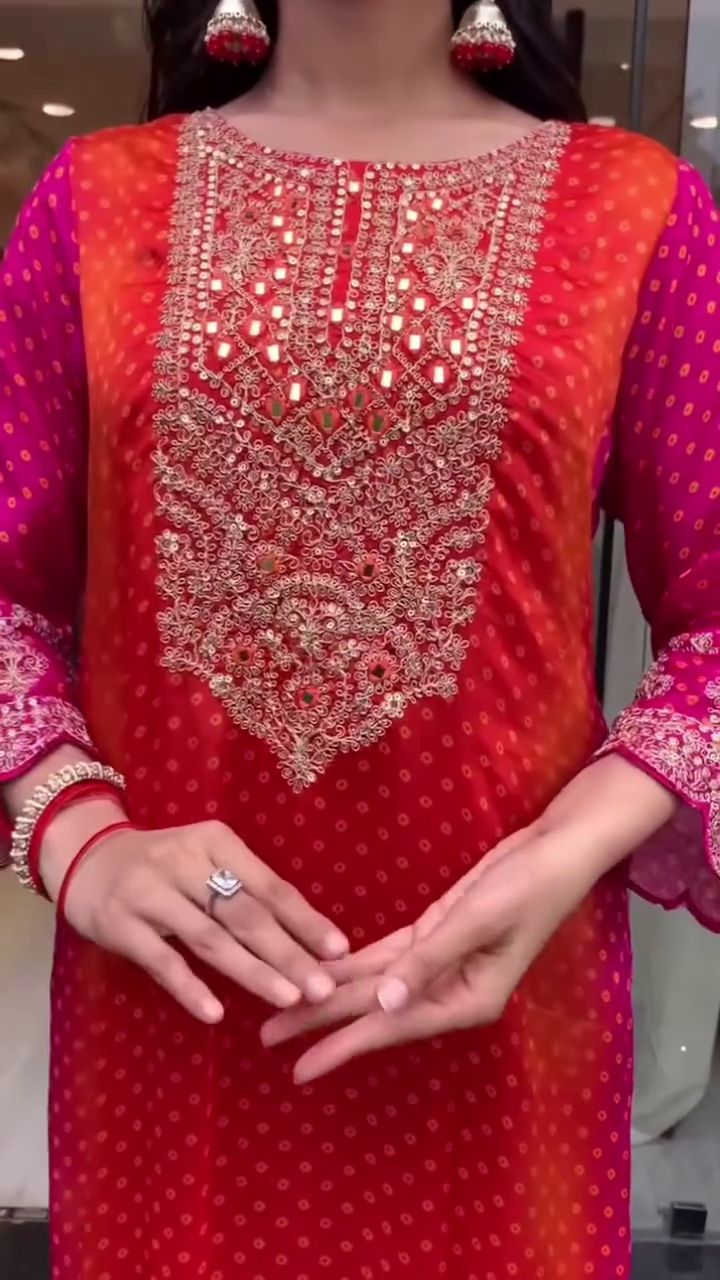 Charming Orange and Pink Polka Dot Anarkali with Intricate Embroidery, Paired with a Vibrant Pink Dupatta and Matching Pants – Perfect for Weddings and Festive Occasions