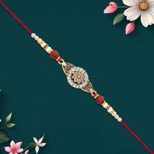 Rudraksha Rakhi with Stone-Studded Mandala Design