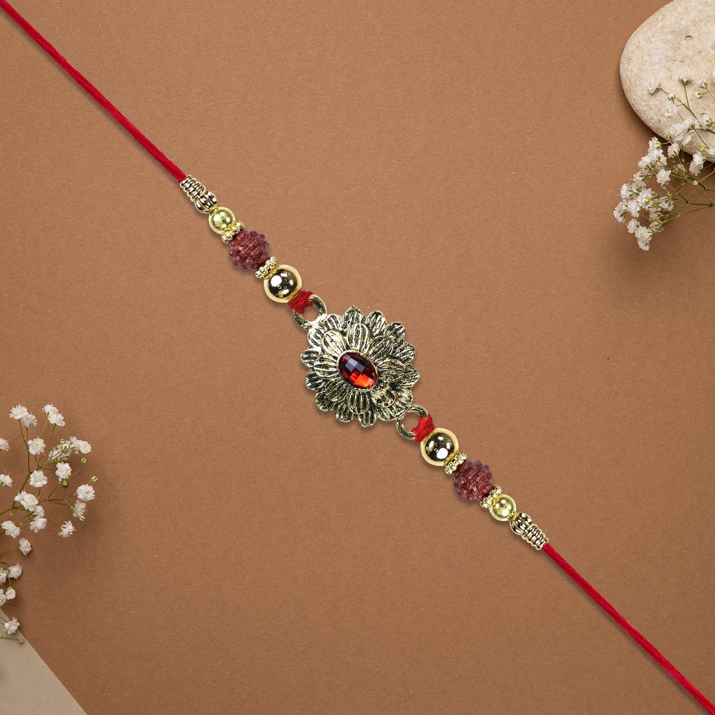 Red Stone Floral Rakhi