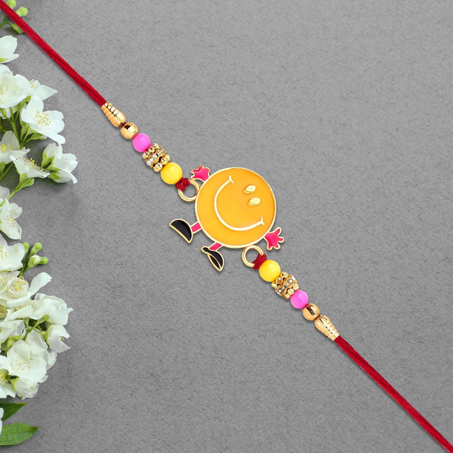 Smiley Face Kids Rakhi with Colorful Beads – Fun & Playful Design
