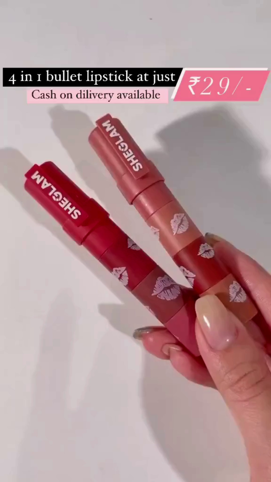 4-in-1 Multi-Shade Lipstick Bullet – Long-Lasting, Velvet Matte Finish, Compact & Travel-Friendly Lip Colors
