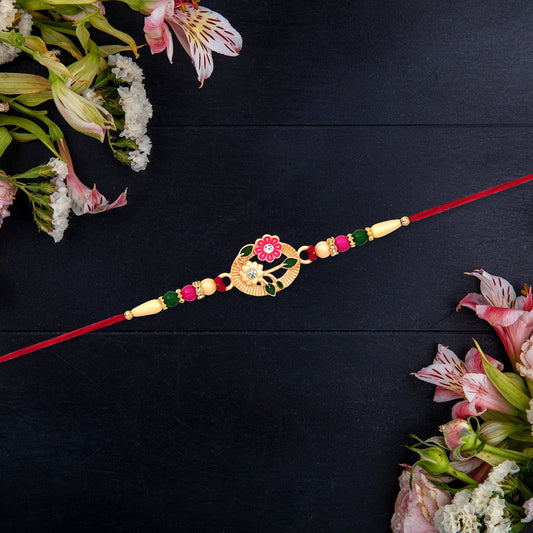 Flower Motif Rakhi with Moon-Shaped Design