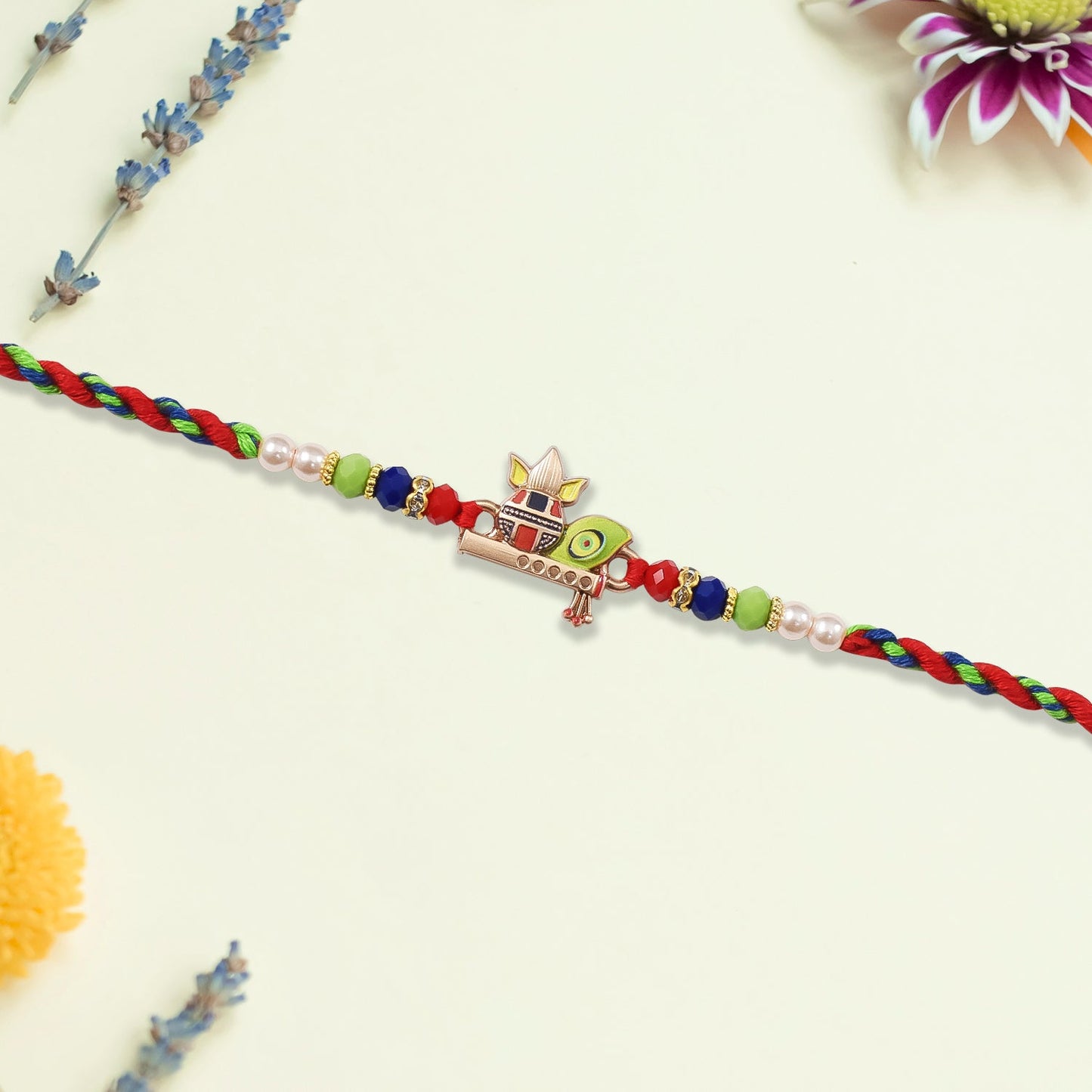 Kalash Rakhi with Flute and Peacock Feather