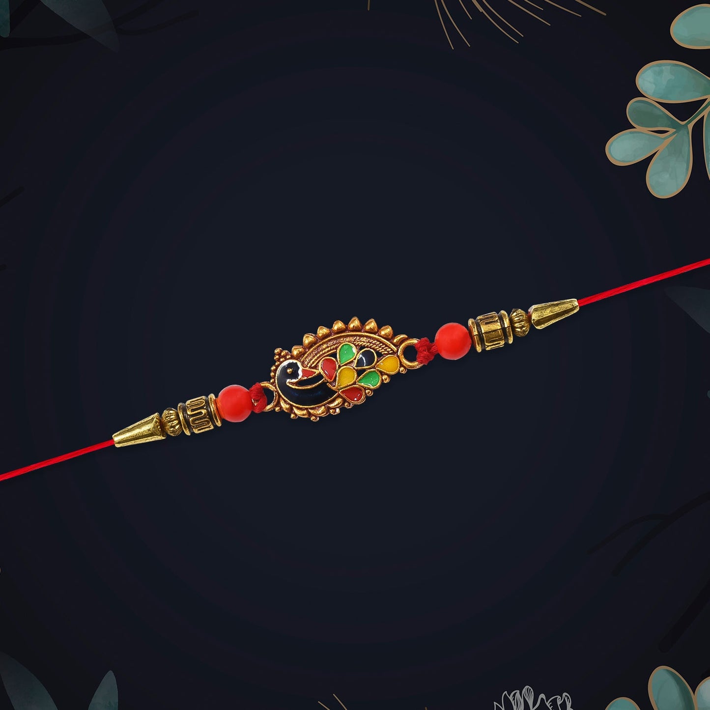 Stylish Rakhi with Gold-Toned Leaf Dial