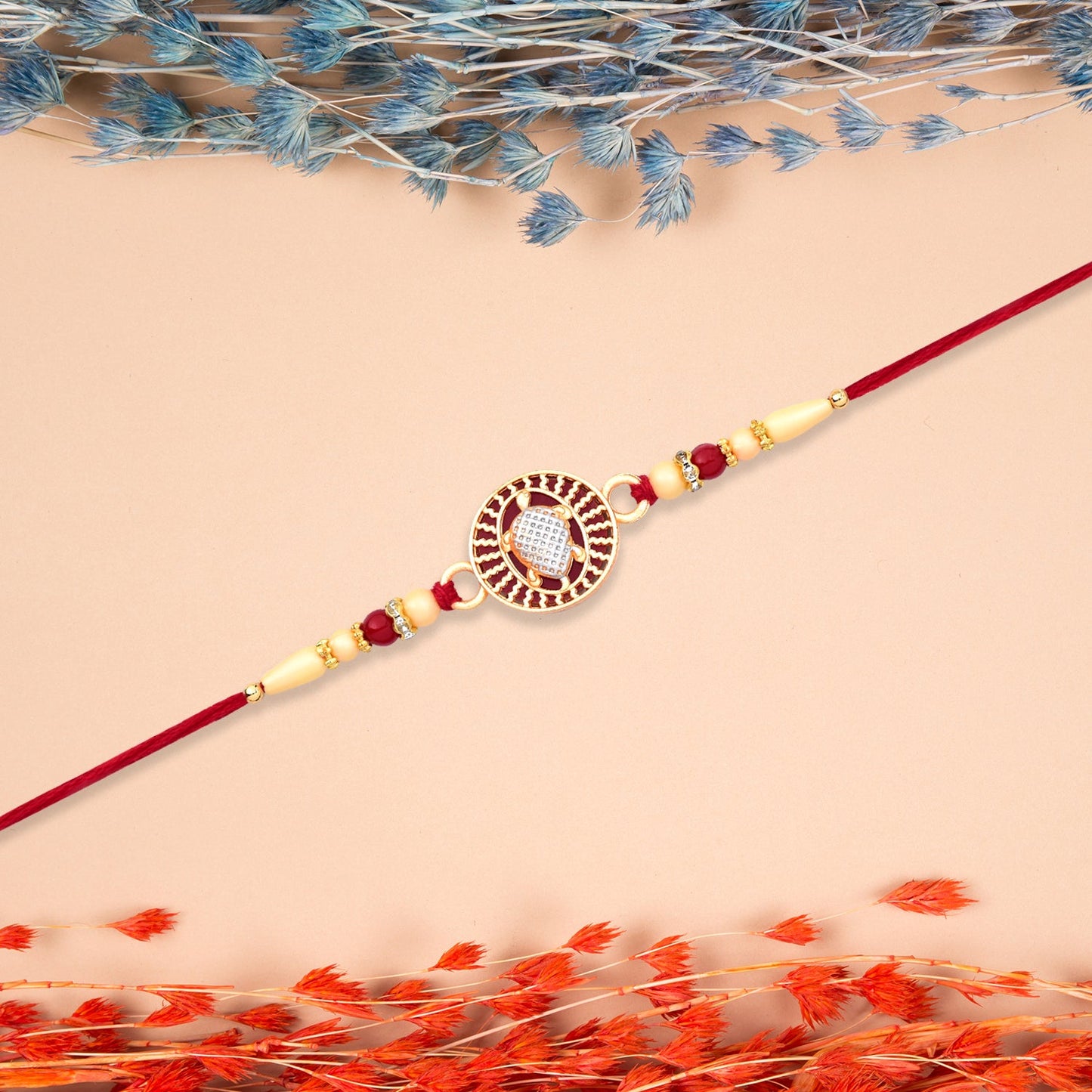 Designer Turtle Rakhi with Beaded Red Thread