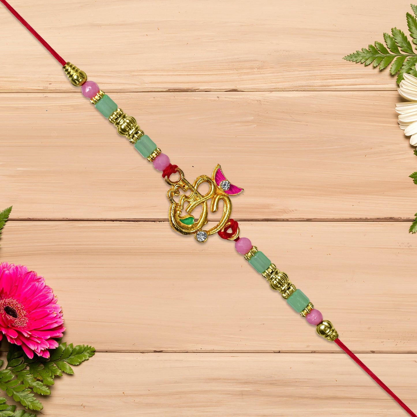 Om Moon Rakhi with Colorful Beads and Stones