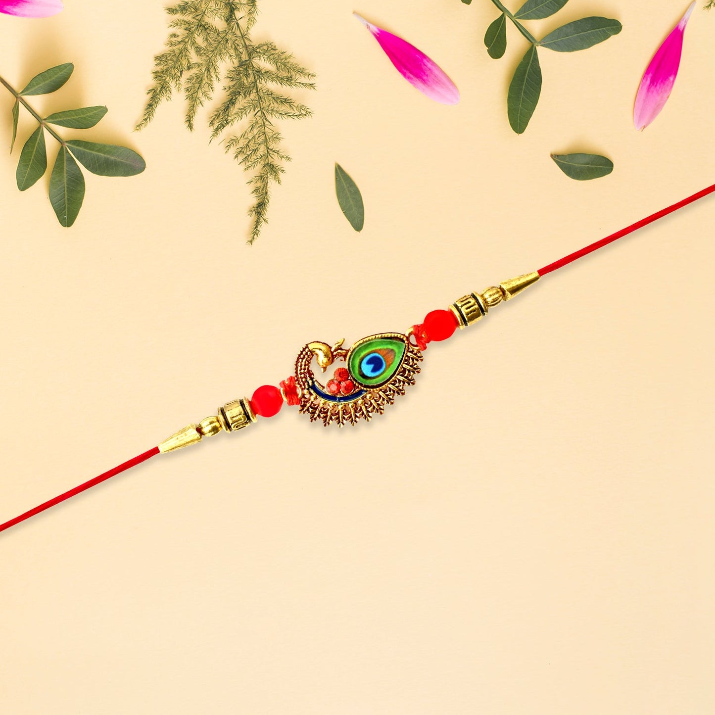 Traditional Rakhi with Feather and Beads