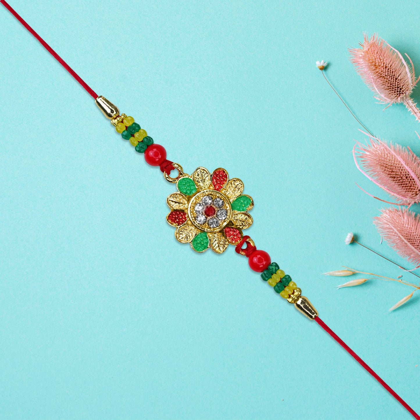 Floral Designer Rakhi with Multicolor Beads