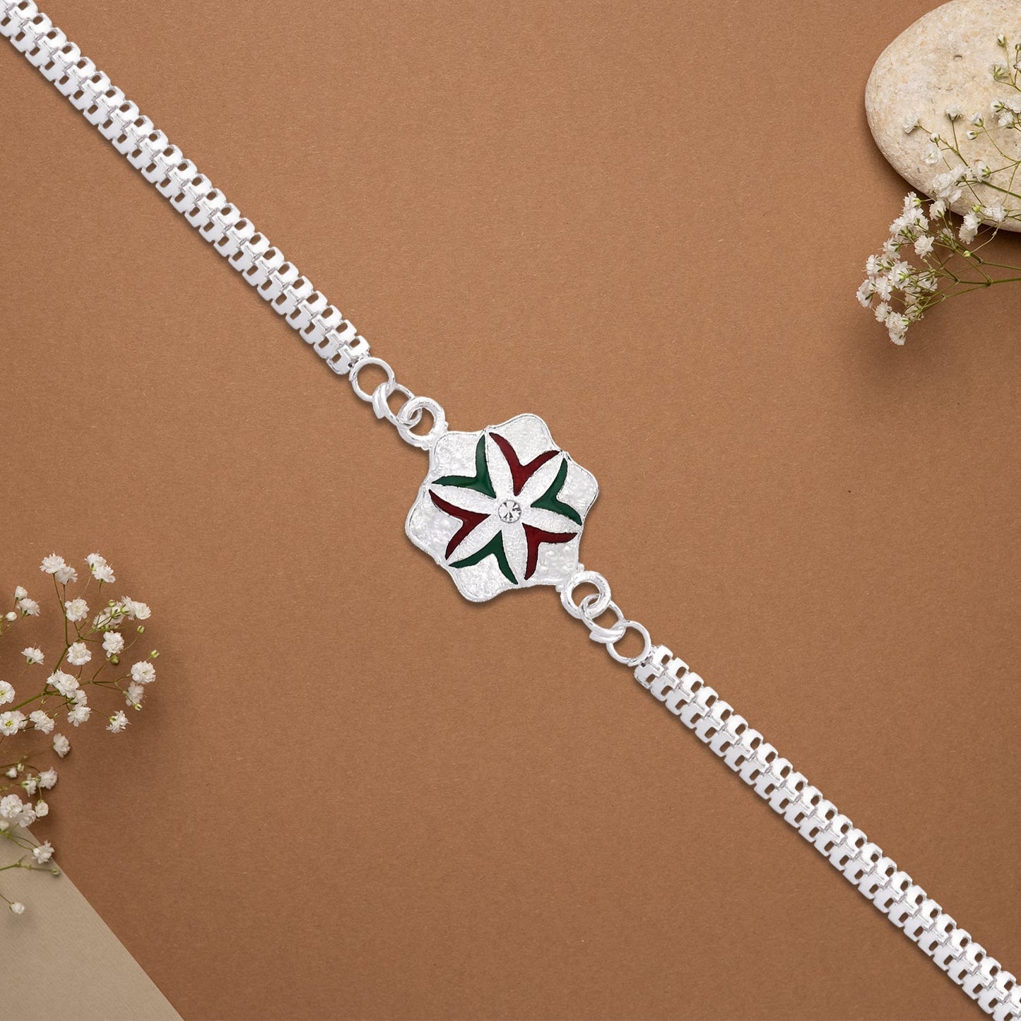 Designer Flower Rakhi With Silver Chain