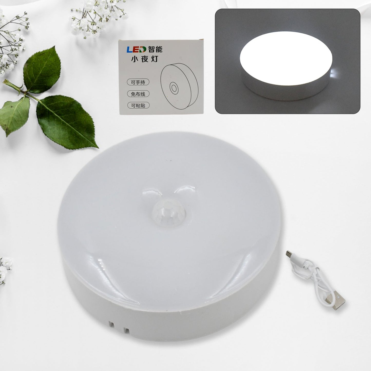 Round Shape 8 LED Motion Sensor Induction Led Light (1 Pc)