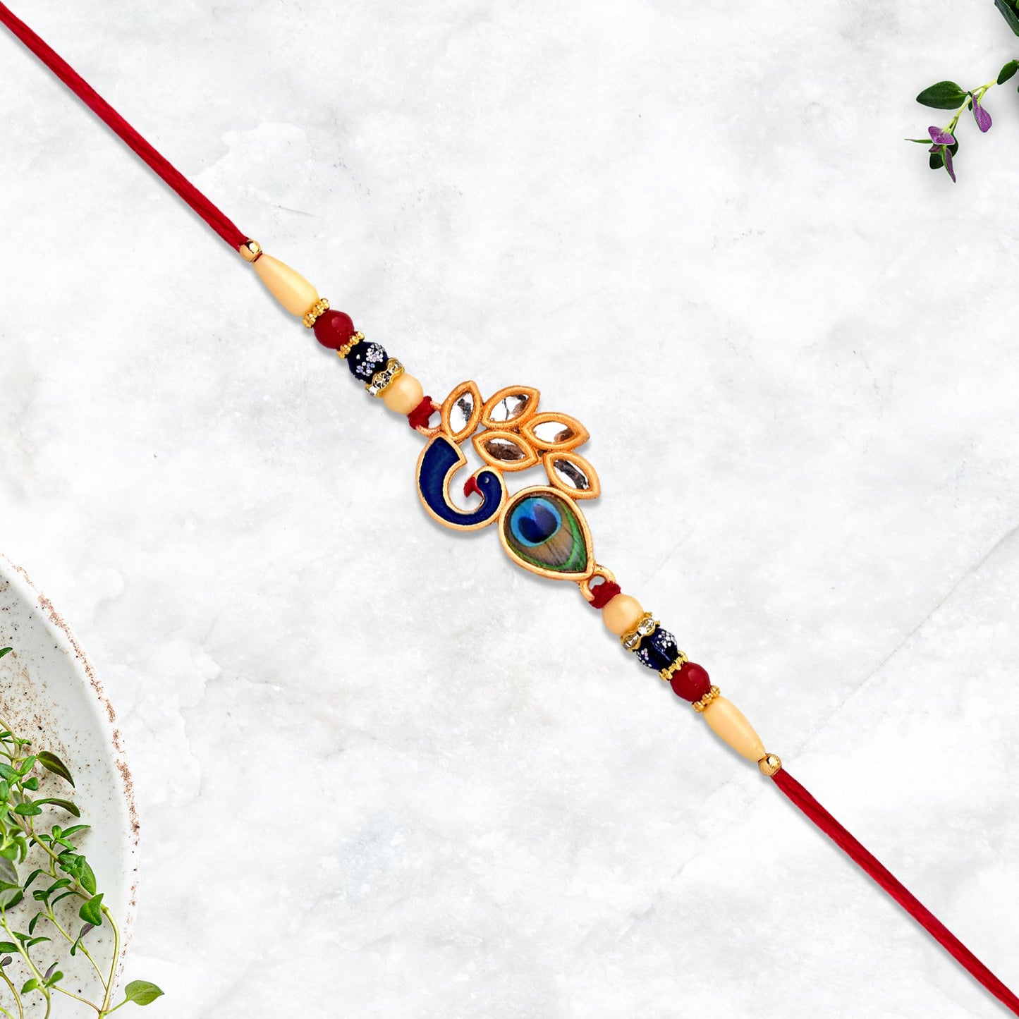 Artistic Mor Pankh Rakhi with Colorful Enamel and Traditional Thread