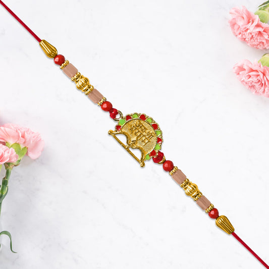 Red & Green Beaded Shree Ram Rakhi
