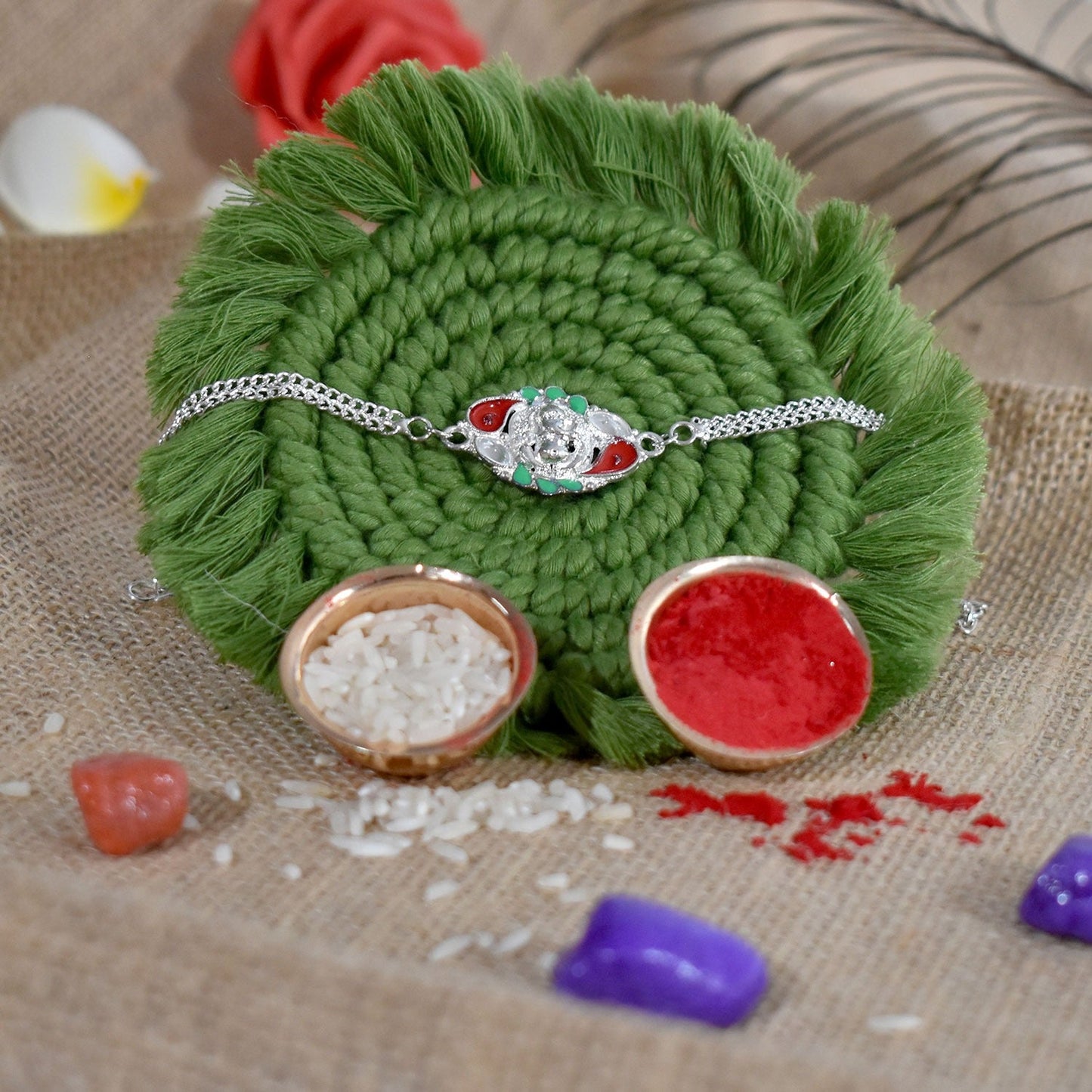 Lord Ganesha Rakhi with Silver Finish – Traditional Rakhi for Brother