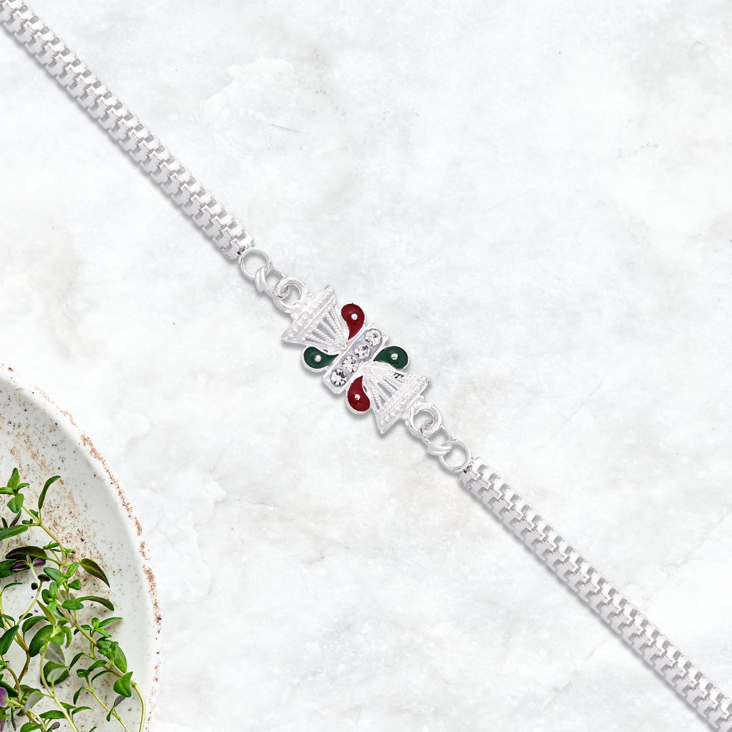 Twin Kalash Design Silver-Toned Rakhi