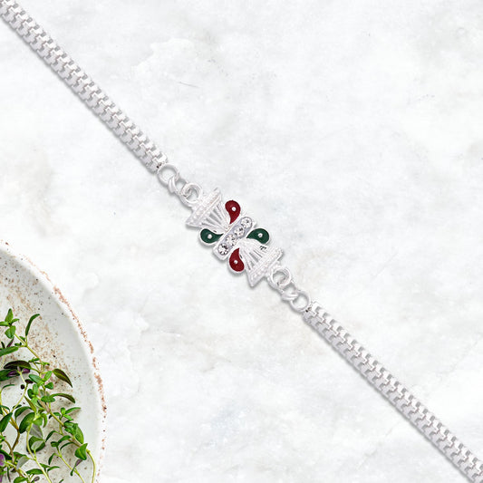 Twin Kalash Design Silver-Toned Rakhi