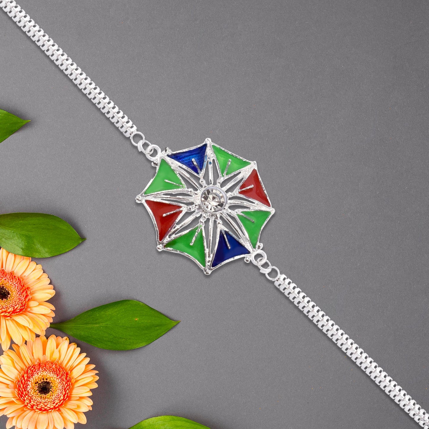 Colorful Star-Shaped Rakhi with Central Stone