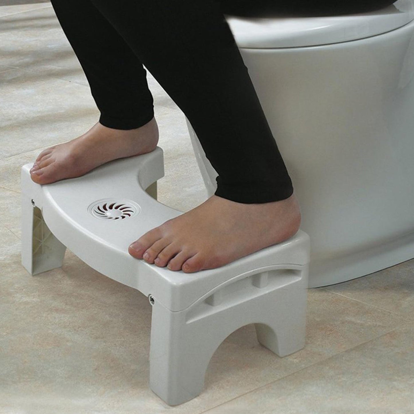 Plastic Non-Slip Folding Toilet Squat Stool - White Color