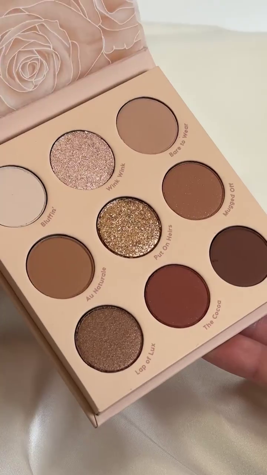 Romantic Neutrals Luxe Eyeshadow Palette – 9 Richly Pigmented Shades Featuring Matte, Shimmer & Glitter Finishes for Effortless Day-to-Night Glam