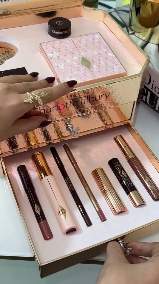 Luxury Beauty Gift Set – Complete Pillow Talk Collection Featuring Lipstick, Eye & Lip Liners, Eyeshadow, Mascara, and Glow Palette in Iconic Rose Gold Packaging