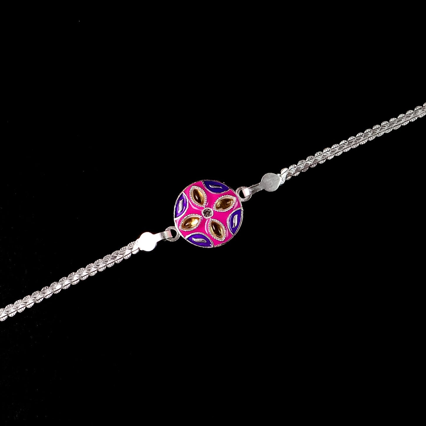 1 Pc Rakhi with Silver Finish Chain – Designer Bracelet Rakhi