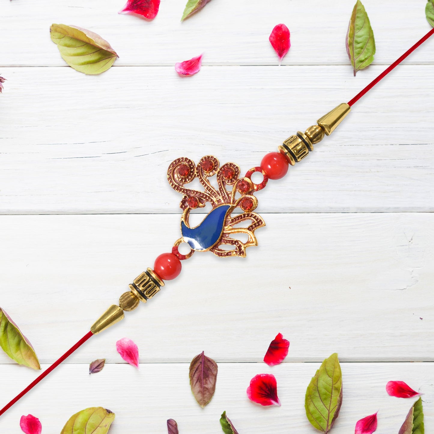 Ethnic Peacock Rakhi with Stone Detailing