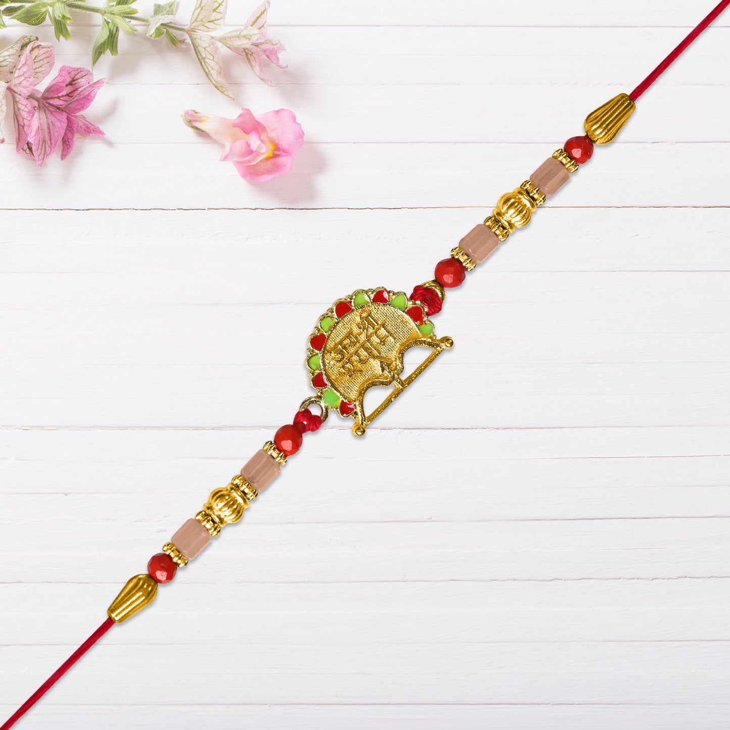 Red & Green Beaded Shree Ram Rakhi