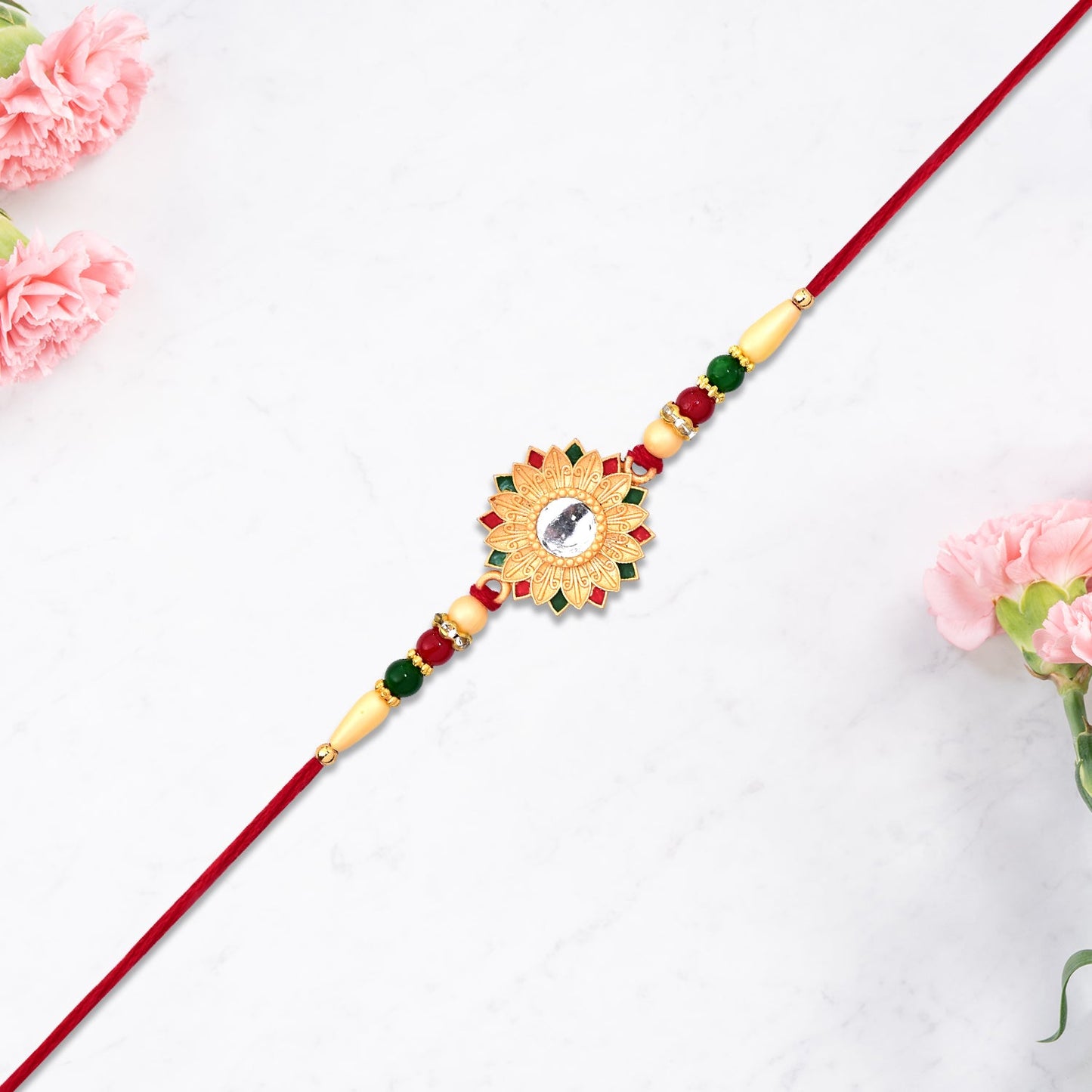 Floral Rakhi with Mirror Centerpiece