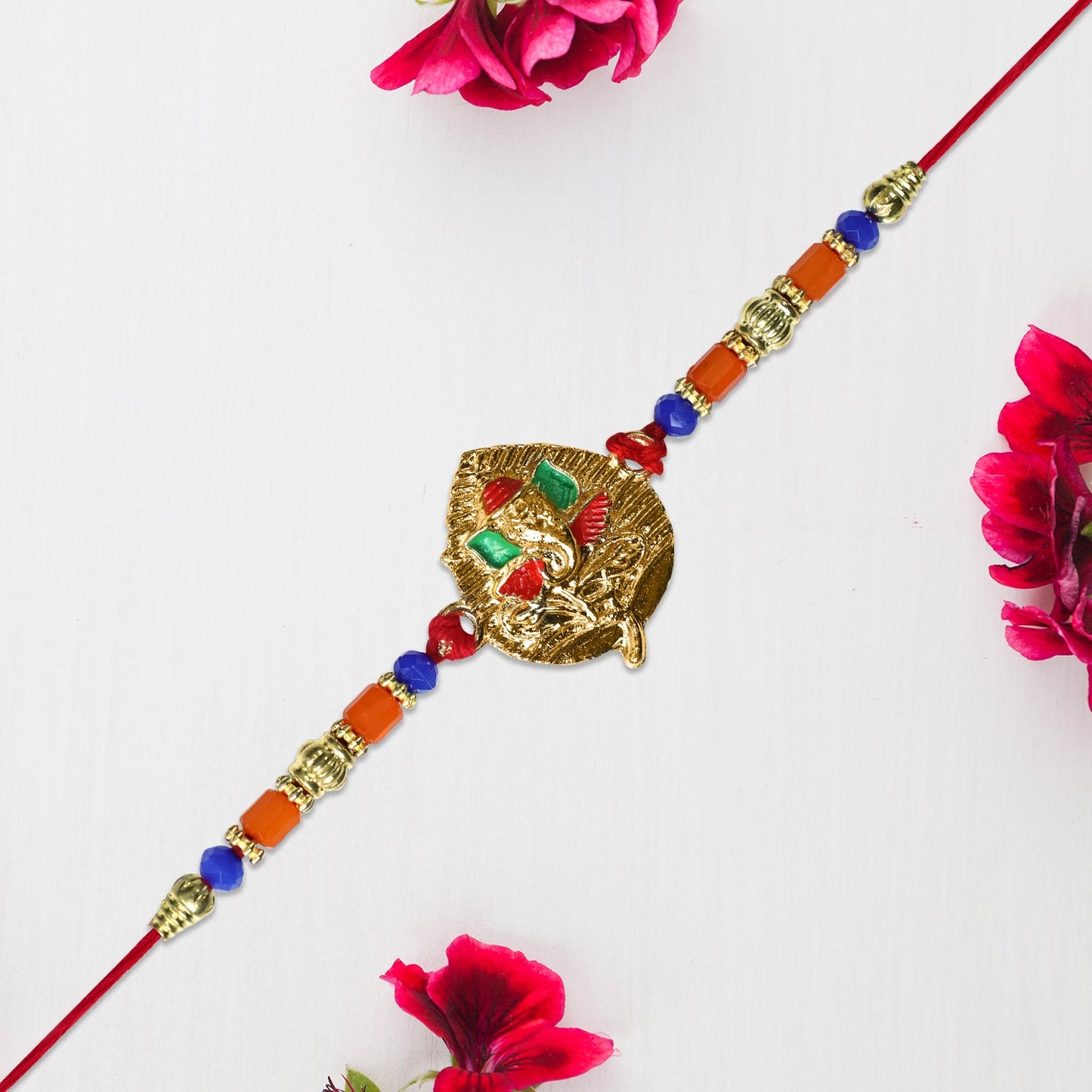 Ganesh Leaf Motif Rakhi with Colorful Beads