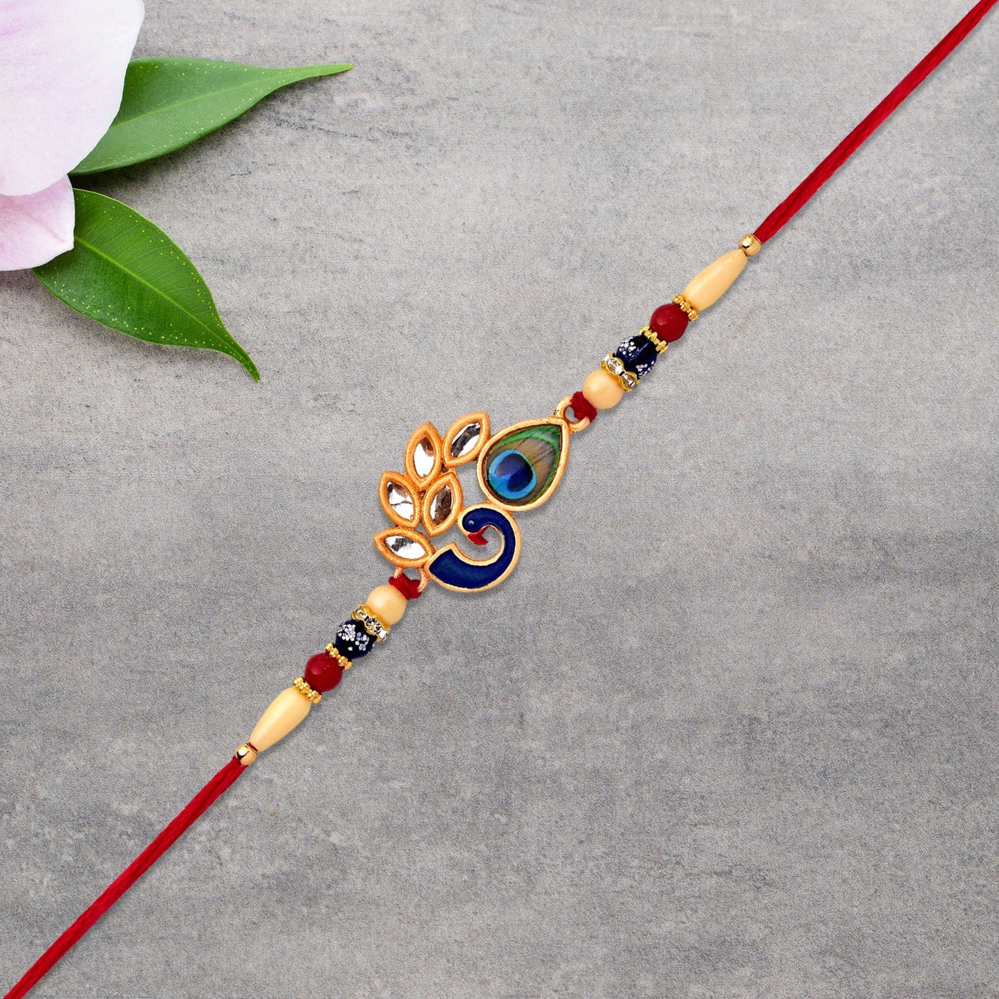 Artistic Mor Pankh Rakhi with Colorful Enamel and Traditional Thread