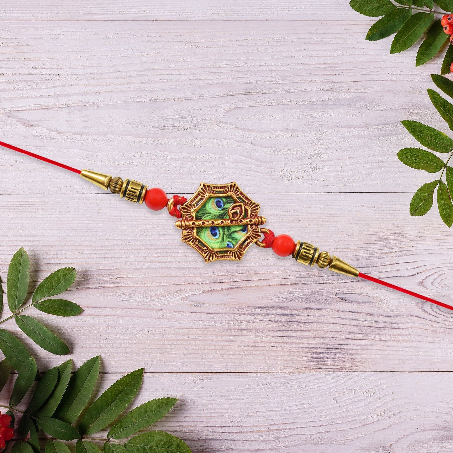 Traditional Rakhi with Artistic Mor Pankh